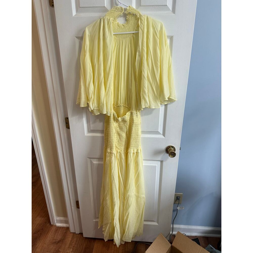 Banana Republic NWT Stretch-Crepe Open Back Dress Sz S Butter Yellow-Dirt Spot - Picture 4 of 9